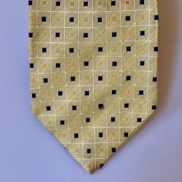 ALEXANDER JULIAN COLOURS Mens Necktie Silk Gold Black Geometric Squares 62"x3.5" - Picture 8 of 10